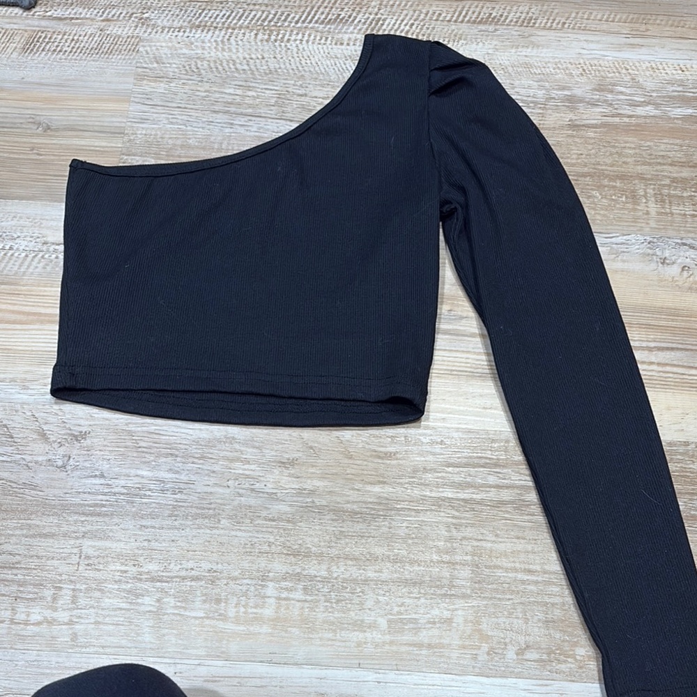 SHEIN Blue and White Asymmetrical Crop Top